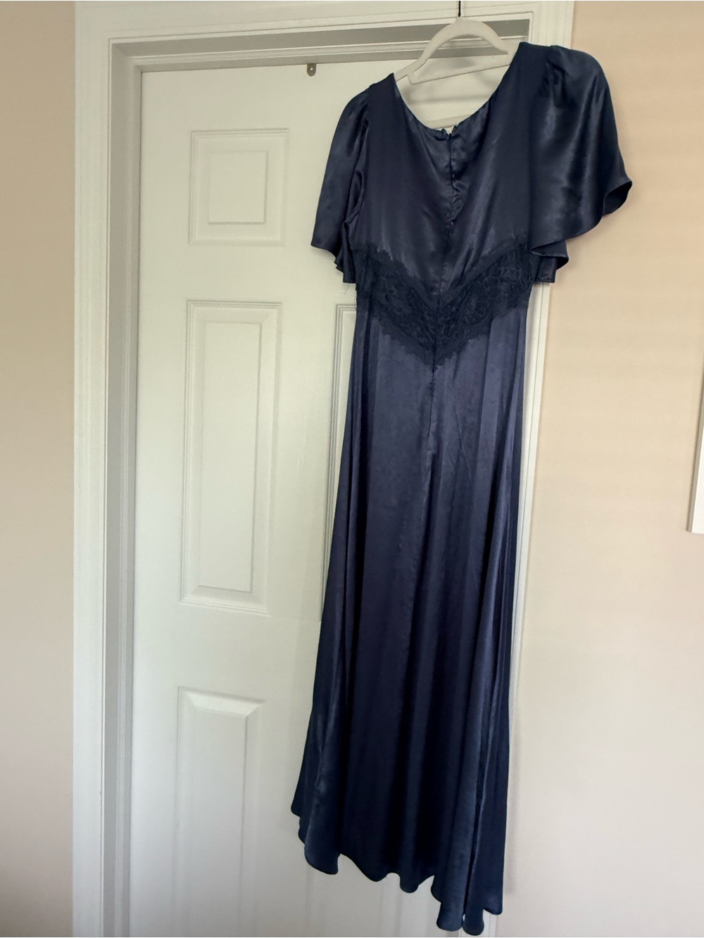 Astr Navy Blue Satin Maxi Dress with Lace Bodice - Picture 7 of 8
